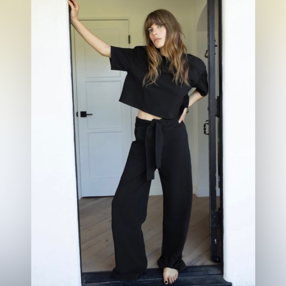 NWT Zara Black Cotton Trousers With Tie Size Small